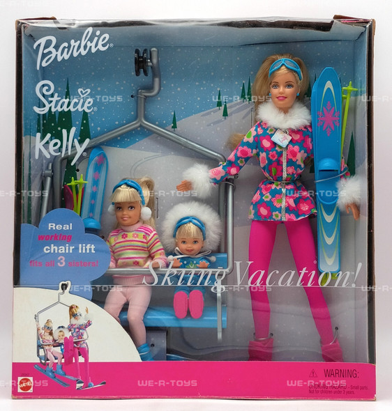 Skiing Vacation Barbie Stacie Kelly Dolls Set & Ski Lift 2000 Mattel No 29347