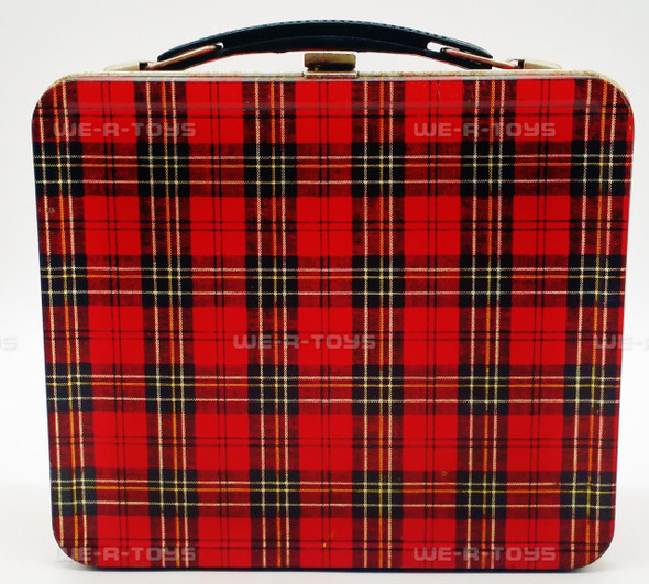 Unbranded English Plaid 1960s Red Black Tin Metal Lunchbox and Thermal Cup Aladdin USED