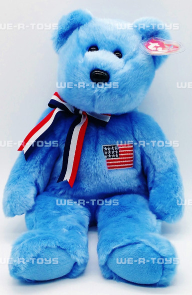 Beanie Babies Ty Beanie Buddy America the Bear Blue Plush Toy 2002 With Tag NEW