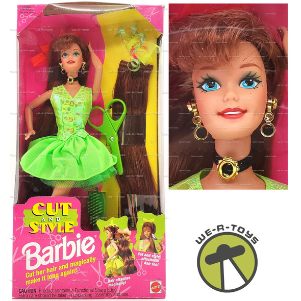 Barbie Cut and Style Barbie Brunette Doll Green Dress 1994 Mattel #12644