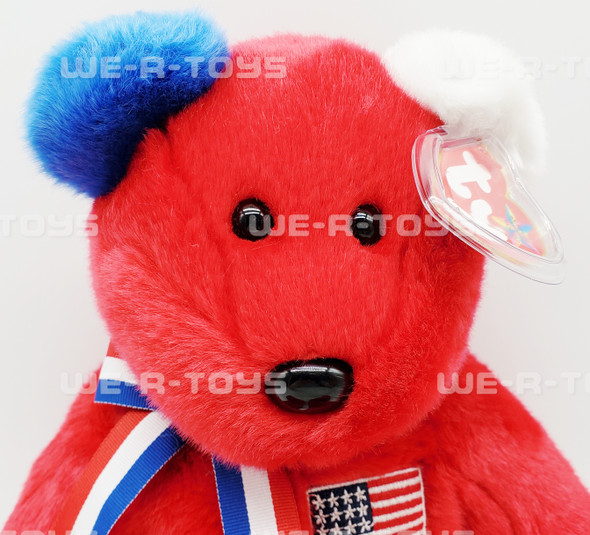 Ty Beanie Buddy America the Bear Red Plush with Blue and White Ears 2002