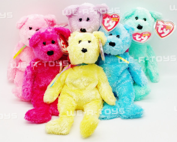 Ty Beanie Baby Lot of 6 Sherbet the Bear Plush Six Different Colors New W/ Tags