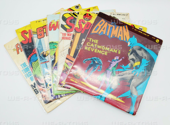 Lot of 7 Marvel & DC Comic Book Little LP Vinyl Records Albums Retro Super Hero