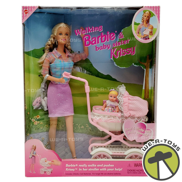 Walking Barbie and Baby Sister Krissy Doll Set 1999 Mattel #22232 NEW