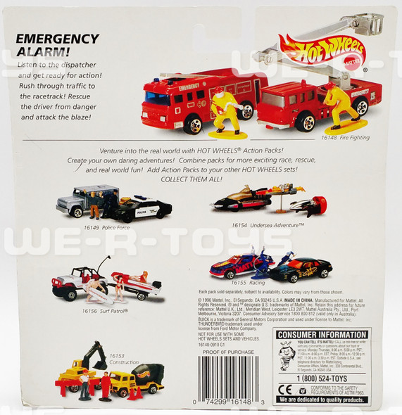 Hot Wheels Action Pack Fire Fighting Vehicle Set Mattel 1996 No. 16148 NRFP