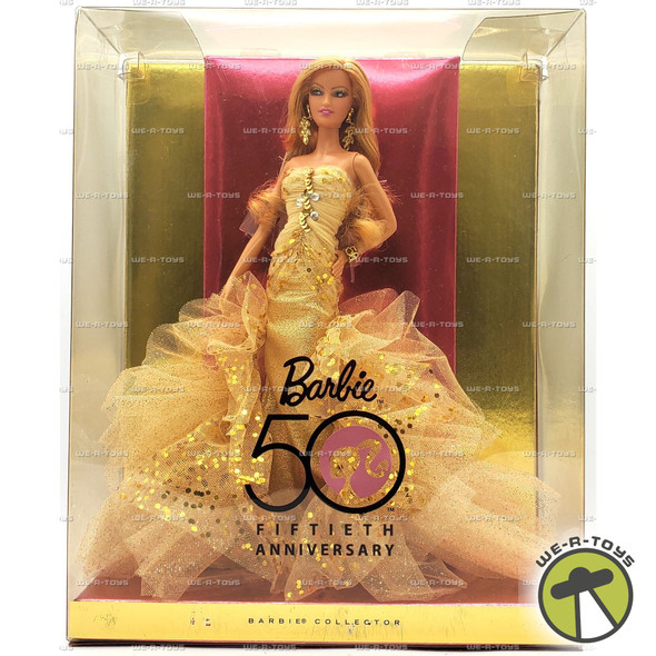 Barbie 50th Anniversary Glamour Blonde Doll Gold Dress 2008 Mattel N4981
