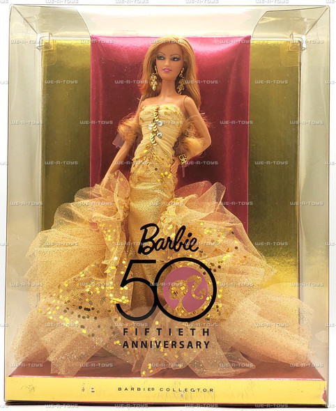 Barbie 50th Anniversary Glamour Blonde Doll Gold Dress 2008 Mattel N4981