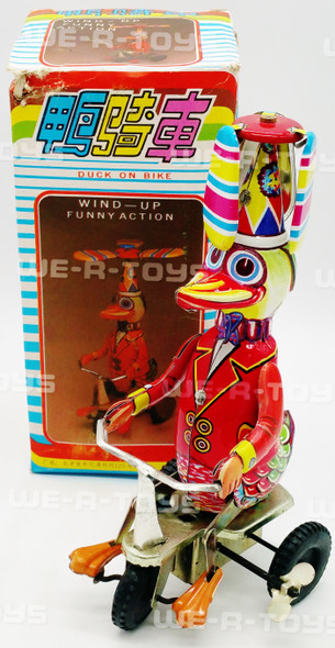 Vintage Duck On Bike Wind-Up Tin Toy Funny Action Beijing No. 1 Toy Factory USED