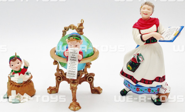 Hallmark Keepsakes Letter, Globus & Mrs. Claus 2001 Membership Ornaments NEW