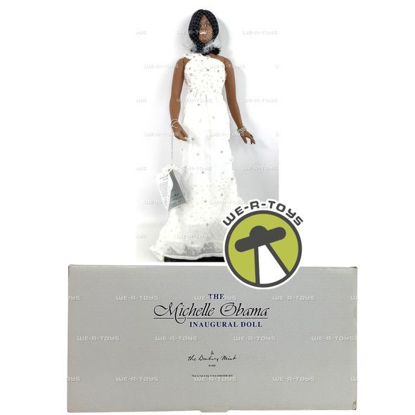 The Michelle Obama Inaugural Danbury Mint Doll In White Evening Gown With Base