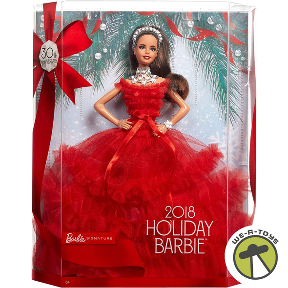 Barbie Signature 2018 Holiday Barbie Doll Brunette Mattel FRN71