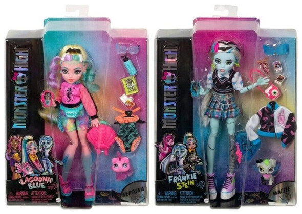 Monster High Lot of 2 Monster High Doll Lagoona Blue & Frankie Stein with Pet 