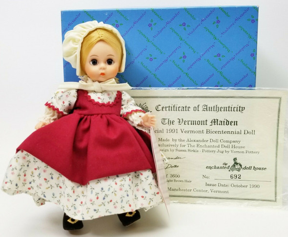 Madame Alexander 8" 1991 The Enchanted Doll House Vermont Maiden Doll No Jug NEW