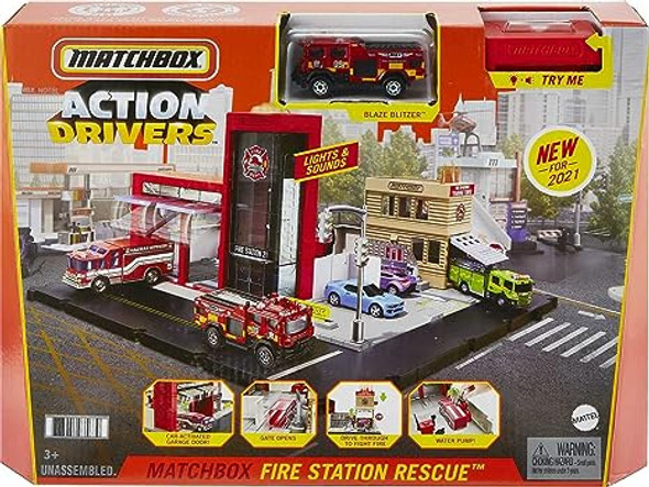 Matchbox Action Drivers Fire Station Rescue Set ​​​with 1 Matchbox Toy Firetruck