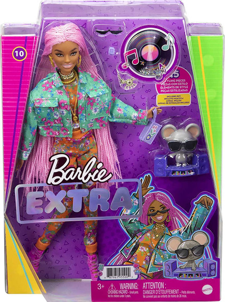 Barbie Extra Series #10 Doll with Long Pink Braids & Pet Mouse 2020 Mattel GXF09