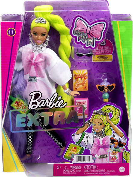 Barbie Extra Series #11 Doll Neon Green Hair Feather Boa & Pet Parrot HDJ44