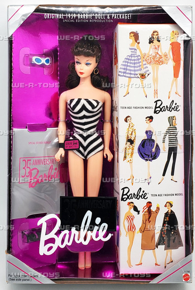 35th Anniversary 1959 Reproduction Brunette Barbie Doll 1993 Mattel 11782
