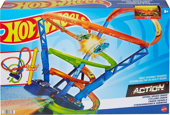 Hot Wheels Spiral Speed Crash Motorized Booster Track Set with 1:64 Scale Car