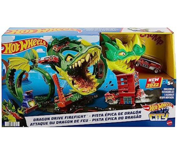 Hot Wheels Track Set City Fire Station with Dragon Nemesis and Track Play