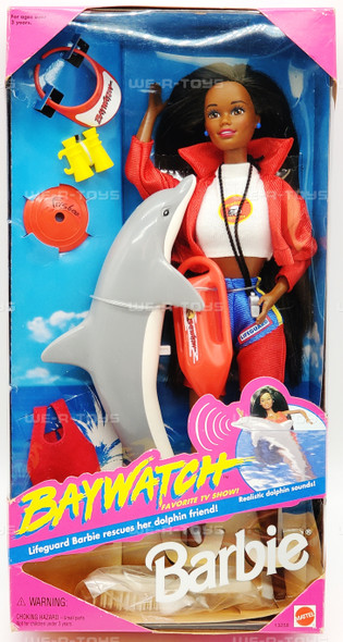 Barbie Baywatch Lifeguard African American Doll With Dolphin Mattel #13258 NEW