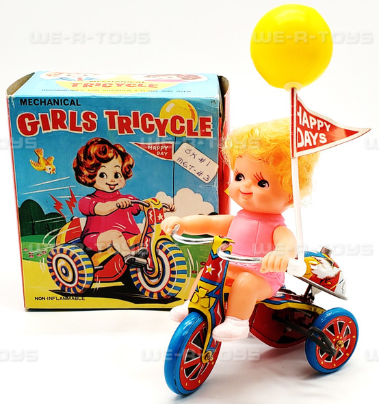 Mechanical Girls Tricycle Tin Windup Toy Vintage Suzuki Made in Japan