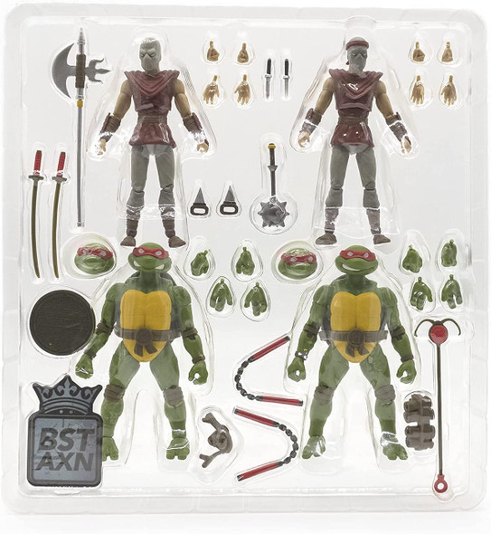 Teenage Mutant Ninja Turtles TMNT BST AXN 2 Foot Soldiers, Michelangelo & Leonardo Action Figure 4 Pack Set