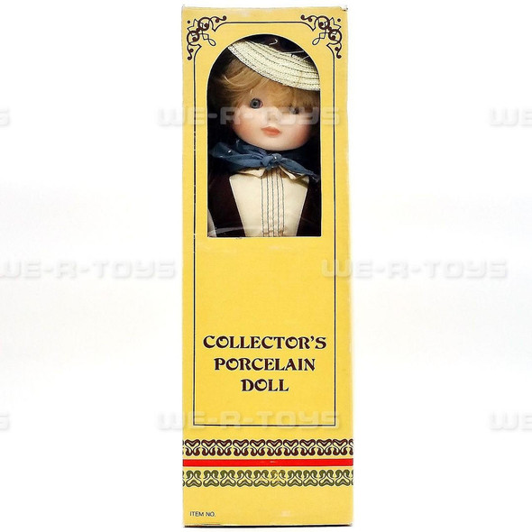 Duck House Collector's Porcelain Doll Blue Brown Outfit & Hat