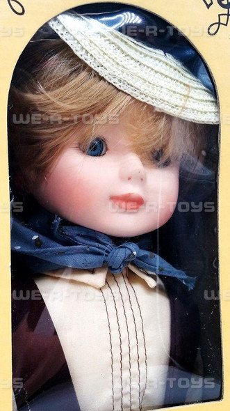 Duck House Collector's Porcelain Doll Blue Brown Outfit & Hat