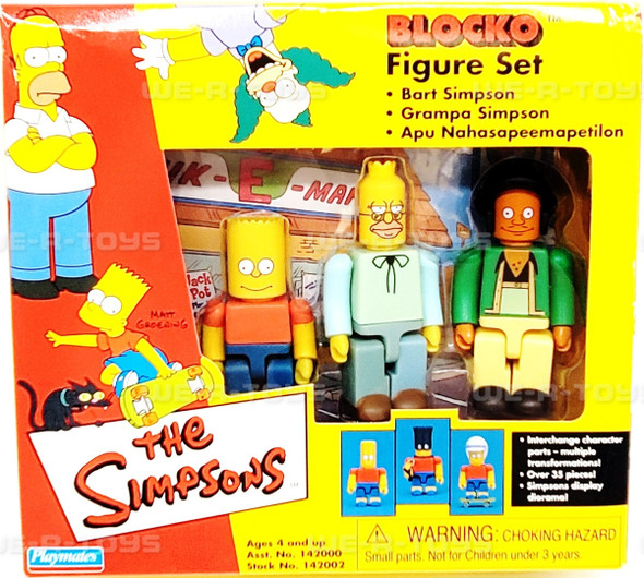 The Simpsons Blocko Figure Set Bart, Grandpa and Apu Figures #142002 Playmates