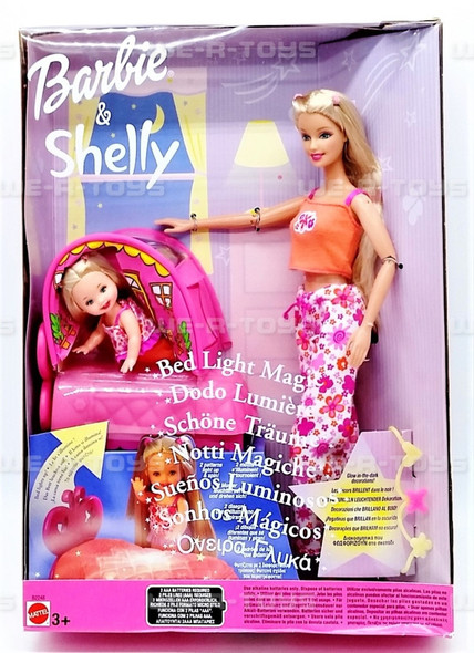  Barbie & Shelly Bed Light Magic Doll Set Multi-Lingual Box 2003 Mattel NRFB 