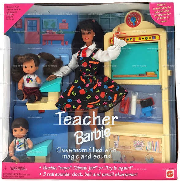 Teacher Barbie Brunette Doll with Two Brunette Students Set 1995 Mattel 16210