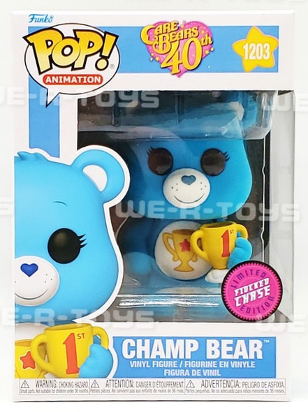 Care Bears Funko Pop! Animation Care Bears 40th Anniversary Champ Bear Chase Flocked 1203