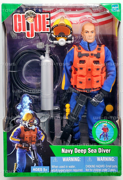 G.I. Joe Navy Deep Sea Diver Figure Real Diving Action #81882 Hasbro 2003 NRFB