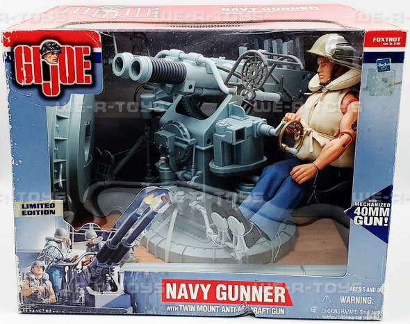 G.I. Joe GI Joe Brunette Navy Gunner With Twin Mount Anti-Aircraft Gun Green Helmet NRFB 