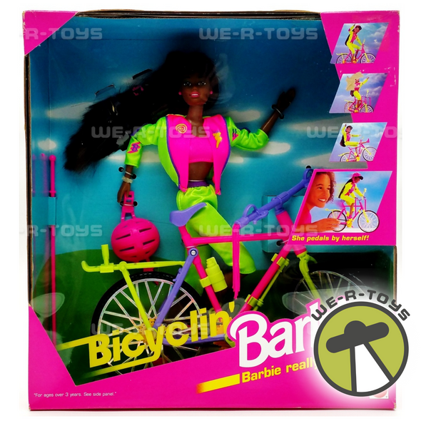 Bicyclin' Barbie Doll with Bicycle African American 1993 Mattel 11817 NEW