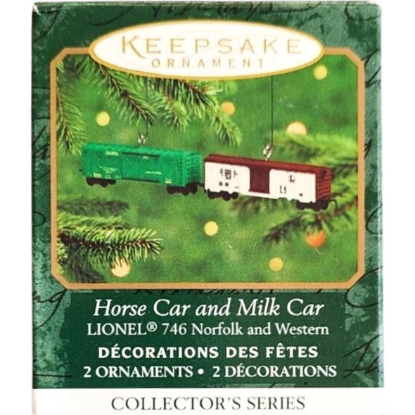  Hallmark Lionel 746 Norfolk and Western 2nd Horse Car and Milk Car 2pc Ornaments 