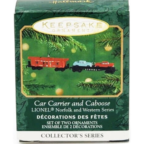  Hallmark Lionel Train Car Carrier & Caboose Norfolk & Western Series 2 Ornaments 