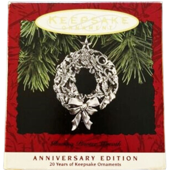  Hallmark Keepsake Ornament 1993 Glowing Pewter Wreath Anniversary Edition 