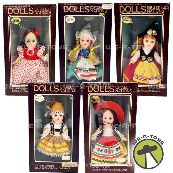 Dolls of All Nations Lot of 5 in Boxes Vinyl Jointed Traditional Costumes NRFB