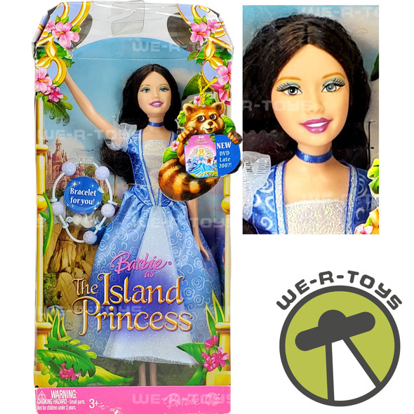 Barbie as The Island Princess Brunette with Blue Dress Doll 2007 Mattel NRFB