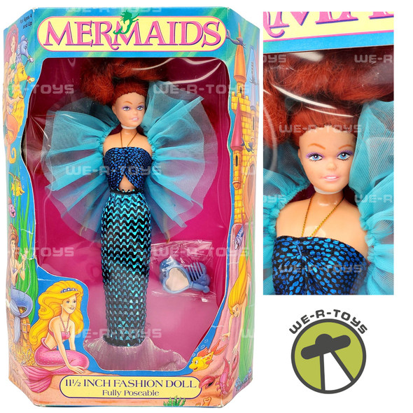 Mermaids 11.5 in Fully Poseable Fashion Doll Blue Top Multi Toys Corp 1991 NRFB