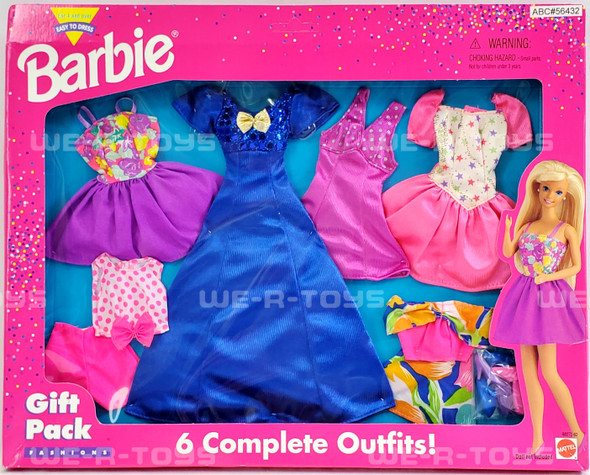 Barbie 6 Complete Fashion Outfits Gift Pack 2001 Mattel #68073 Blue Dress NEW