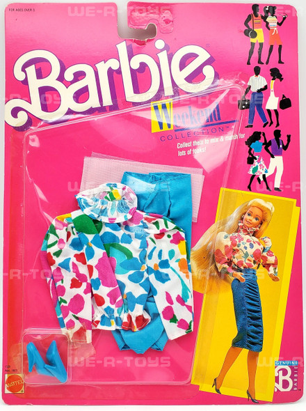 Barbie Weekend Collection Fashion Outfit Floral Top, Blue Skirt, Shoes 1988 NRFP