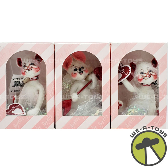  Annalee Mobilitee Dolls 4" Valentine Cat and Mouse Wired Dolls Set of 3 2004 NEW 