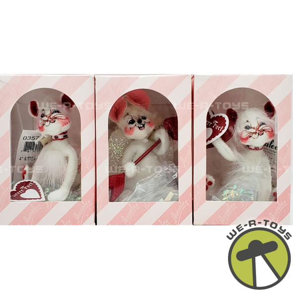 Annalee Mobilitee Dolls 4" Valentine Cat and Mouse Wired Dolls Set of 3 2004 NEW