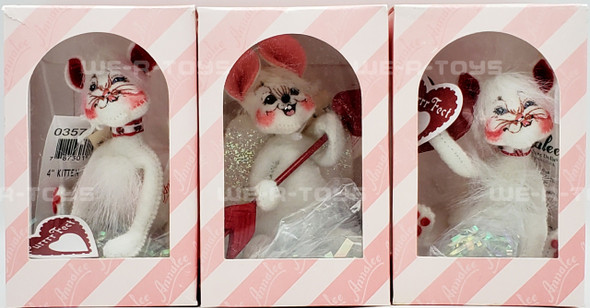 Annalee Mobilitee Dolls 4" Valentine Cat and Mouse Wired Dolls Set of 3 2004 NEW