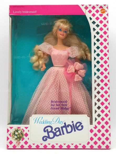 Wedding Day Bridesmaid Barbie Doll Blonde In Pink Gown 1990 Mattel 9608