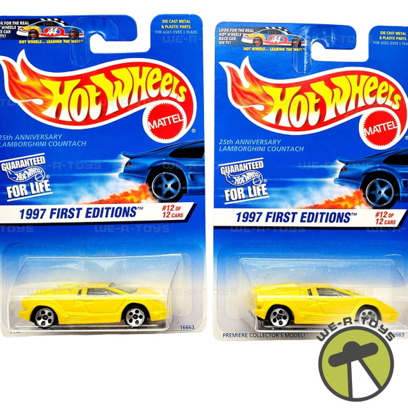 Hot Wheels Lot of 2 Yellow Lamborghini Countach 1997 First Editions Mattel NRFP