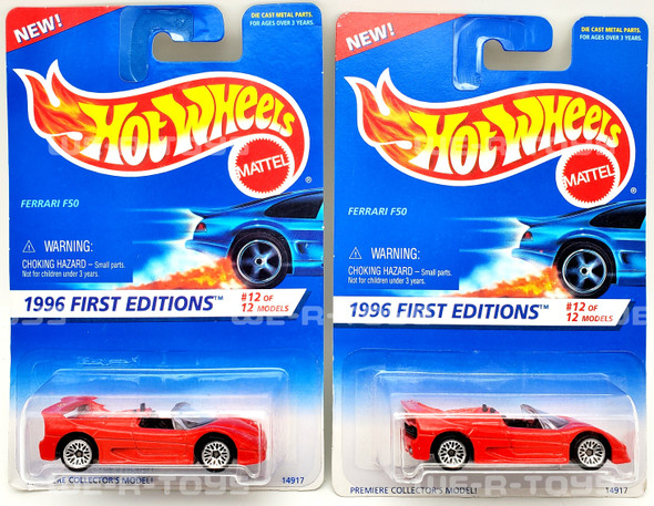 Hot Wheels Lot of 2 Red Ferrari F50 Die Cast Vehicles 1996 First Editions NRFP