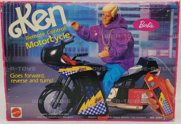 Barbie Ken Tethered RC Remote Control Black Motorcycle 1992 Mattel #8050 NRFB
